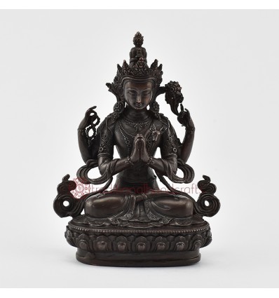 Copper Alloy in Oxidation Finish 4.5" Chenrezig / Four Armed Avalokiteshvara Statue