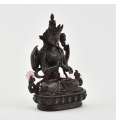 Copper Alloy in Oxidation Finish 4.5" Chenrezig / Four Armed Avalokiteshvara Statue