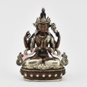 Silver Plated in Oxidation Finish 4.5" Chenrezig / Four Armed Avalokiteshvara Statue