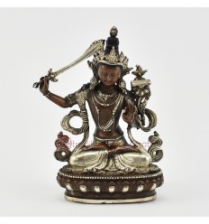 Silver Plated in Oxidation Finish 4.5" Manjushri / Jambiyang Statue