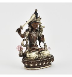 Silver Plated in Oxidation Finish 4.5" Manjushri / Jambiyang Statue