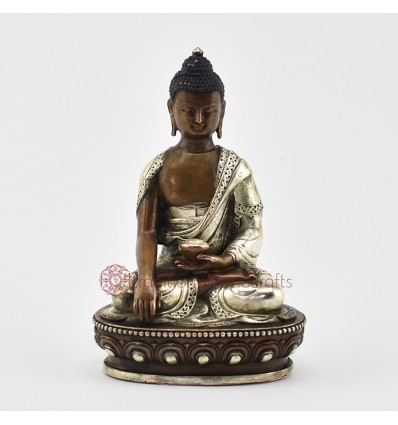 Silver Plated in Oxidation Finish 4" Shakyamuni Buddha / Tomba Statue