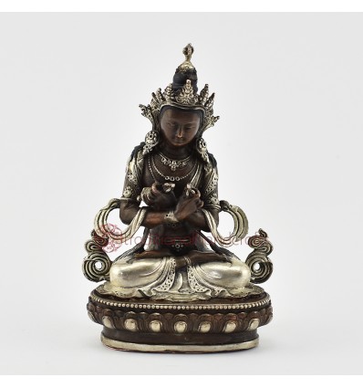 Silver Plated in Oxidation Finish 4.5" Vajradhara / Dorje Chang Statue