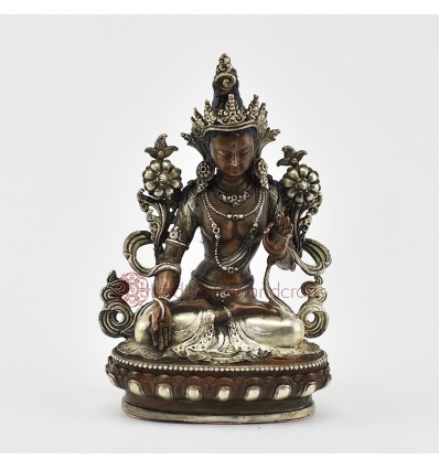 Silver Plated in Oxidation Finish 4.5" White Tara / Dholkar Statue