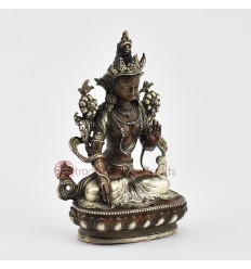 Silver Plated in Oxidation Finish 4.5" White Tara / Dholkar Statue