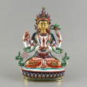 Hand Painted Copper Alloy with 24 Karat Gold Gilded 9" Chenrezig Four Armed Avalokiteshvara Statue