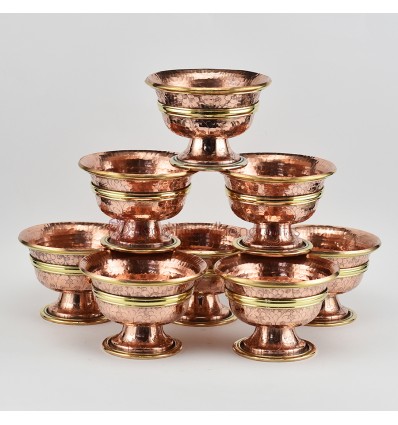 Hand Made Copper Alloy with Brass Rings 8 Bowls 4" Offering Bowls - Tings Set