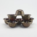 Hand Made Copper Alloy in Oxidation Finish with 24 Karat Gold Gilded 8 Bowls 4" Offering Bowls - Tings Set