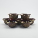 Hand Made Copper Alloy in Oxidation Finish with 24 Karat Gold Gilded 7 Bowls 3" Offering Bowls - Tings Set