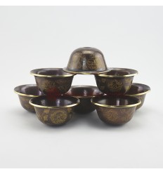 Hand Made Copper Alloy in Oxidation Finish with 24 Karat Gold Gilded 8 Bowls 3" Offering Bowls - Tings Set