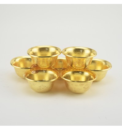 Hand Made Copper Alloy with Gold Plated 7 Bowls 3" Offering Bowls - Tings Set