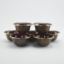 Hand Made Copper Alloy in Oxidation Finish with 24 Karat Gold Gilded 7 Bowls 2.5" Offering Bowls - Tings Set