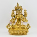 Hand Carved Gold Gilded Face Painted Tibetan Buddhist 14" White Tara Dolkar Copper Statue 