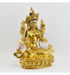 Hand Carved Gold Gilded Face Painted Tibetan Buddhist 14" White Tara Dolkar Copper Statue 