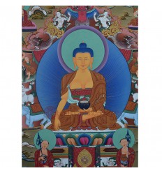 Hand Painted Shakyamuni Buddha & 16 Arhats Thangka Painting