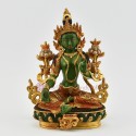 Hand Painted 24 Karat Gold Gilded Green Tara / Dholma Statue