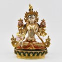 Hand Painted 24 Karat Gold Gilded White Tara / Dholkar Statue