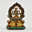 Hand Craved Gold Plated Chenrezig / Four Armed Avalokiteshvara Silver Statue