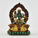 Hand Carved Gold Plated Green Tara / Dholma Silver Statue