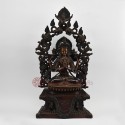 Hand Made Copper Alloy in Oxidation Finish 17.5" Chenrezig on Throne Sculpture