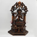 Hand Made Copper Alloy in Oxidation Finish 17.5" Green Tara on Throne Sculpture