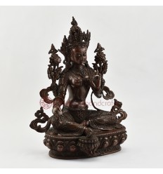 Hand Made Copper Alloy in Oxidation Finish 14" Green Tara / Dholma Statue