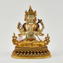 Gold Plated and Hand Painted 6" Chenrezig / Four Armed Avalokiteshvara Statue