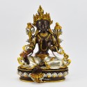 Hand Made Copper Alloy in Oxidation Finish with Gold and Silver Plated 10" Green Tara / Dholma Statue