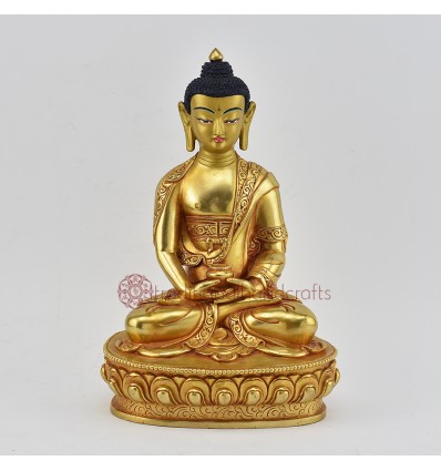 Hand Made Copper Alloy with Gold Gilded 8" Amitabha Buddha Statue