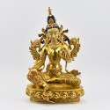 Hand Made Fine Quality 24 Karat Gold Gilded Face Painted Green Tara Statue