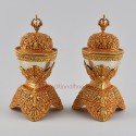 Finely Hand Carved with Gold and Silver Plated 7.25" Tibetan Kapala Set