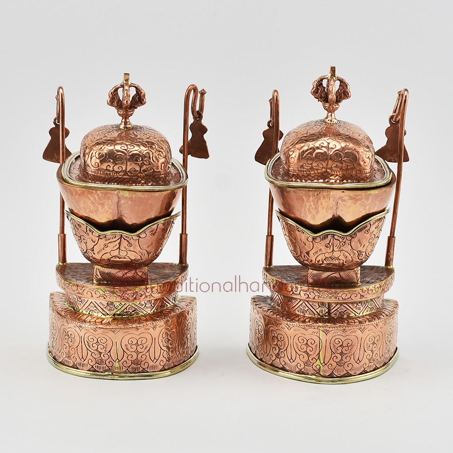 Finely Hand Carved 7 Kapala Ritual Set for Tibetan Buddhist Rituals from  Nepal.