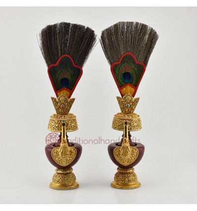 Fine Quality Buddhist Tibetan Ritual Gold Plated Copper with  Hand Carvings Bhumpa Bhumba Set 