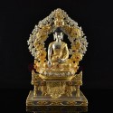 Hand Made Copper Alloy with Gold & Silver Plated Shakyamuni Buddha on Throne Statue