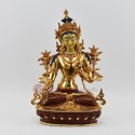 Hand Carved Gold Detailed Face Painted Tibetan Buddhist Religious White Tara Statue