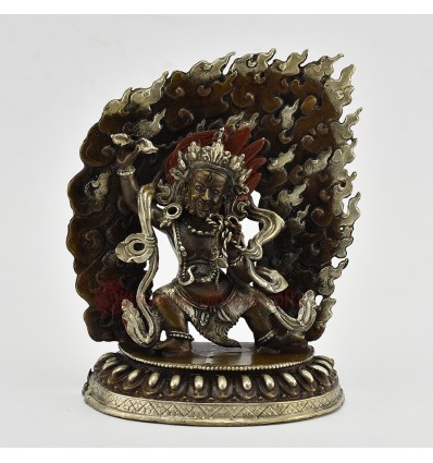 Tibetan Buddhist Vajrapani Chanadorje Silver Plated Copper Statue