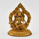 Fine Quality Copper Alloy with Gold Plated 5" Green Tara on Lion Statue