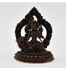 Fine Quality Oxidized Copper Alloy 5" Green Tara on Lion Statue