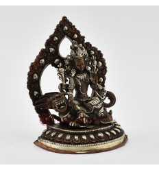 Fine Quality Oxidized Copper Alloy with Silver Plated 5" Green Tara on Lion Statue