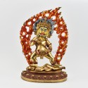 Hand Carved Buddhist Tibetan Ritual Black Jambhala Gold Gilded Hand Face Painted Copper Statue