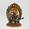 Hand Carved Buddhist Tibetan Ritual Dragon Dzambhala Gold Gilded Hand Face Painted Copper Statue