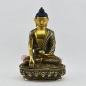 Hand Carved Gold Gilded and Silver Plated with Hand Painted Face 8" Shakyamuni Buddha Statue