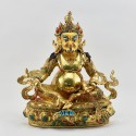 Hand Carved Gold Gilded & Hand Face Painted Buddhist Tibetan 12.5" Yellow Dzambhala Statue