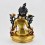 Hand Carved Gold Gilded & Hand Face Painted Buddhist Tibetan Green Tara / Dholma Copper Ritual Statu