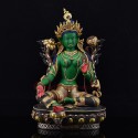 Hand Carved Gold Gilded Silver Plated & Hand Painted Five Metal Tibetan Buddhist Green Tara / Dholma Statue