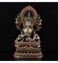 Hand Carved Copper Alloy Gold Gilded & Hand Painted Tibetan Crowned Vajrasattva / Dorje Sempa Statue 