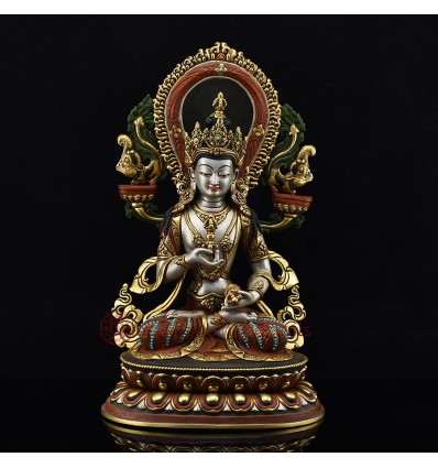 Hand Carved Copper Alloy Gold Gilded & Hand Painted Tibetan Crowned Vajrasattva / Dorje Sempa Statue 