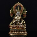 Hand Carved Copper Alloy Gold Gilded & Hand Painted Tibetan Crowned Vajrasattva / Dorje Sempa Statue 