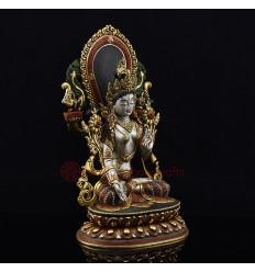 Hand Carved Copper Alloy Gold Gilded & Hand Painted Tibetan White Tara / Dholkar Statue Rupa