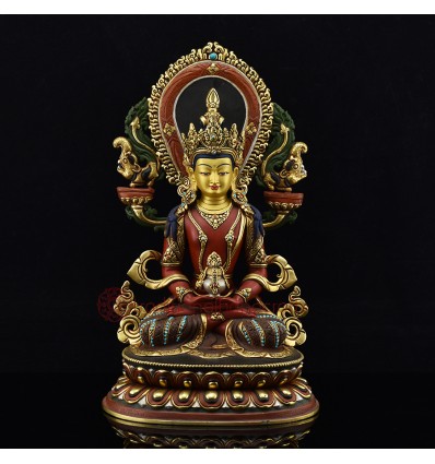 Hand Carved Gold Gilded & Copper Alloy Tibetan Buddhist Aparmita / Amitayus / Tsepame Rupa